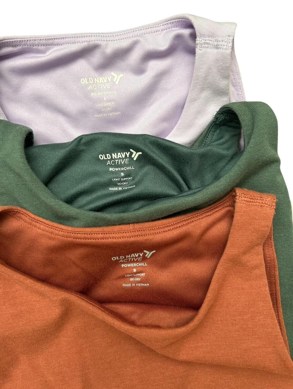 Old Navy Crop Top Sports Bra Sz S PowerChill Lot Of 3 Green Brown Purple Gym - Picture 6 of 9